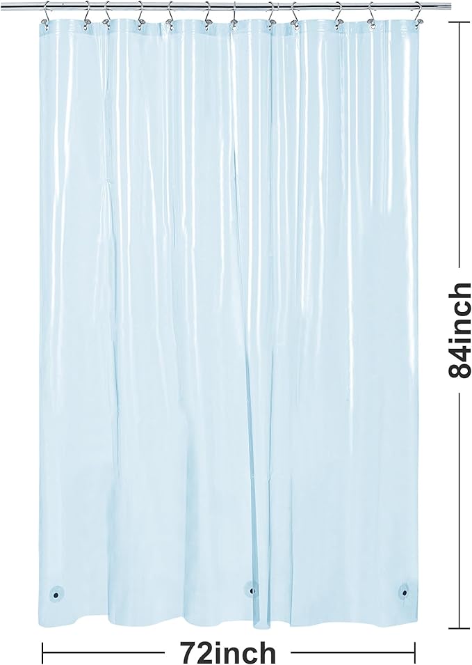 Barossa Design Extra Long Clear Blue Shower Curtain Liner with 3 Magnets - 72" x 84" XL, Waterproof PEVA Lightweight Shower Liner for Bathroom, PVC Free, Metal Grommets - Clear Blue, 72x84
