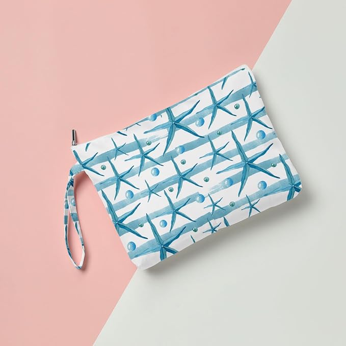 Fokongna Wet Bag Travel Wet Dry Bag for Swimsuit Beach Pool Diapers Dirty Yoga Gym Clothes Zipper Pouch for Women Sister Friends Ocean Sea Shells Beach Starfish Gifts