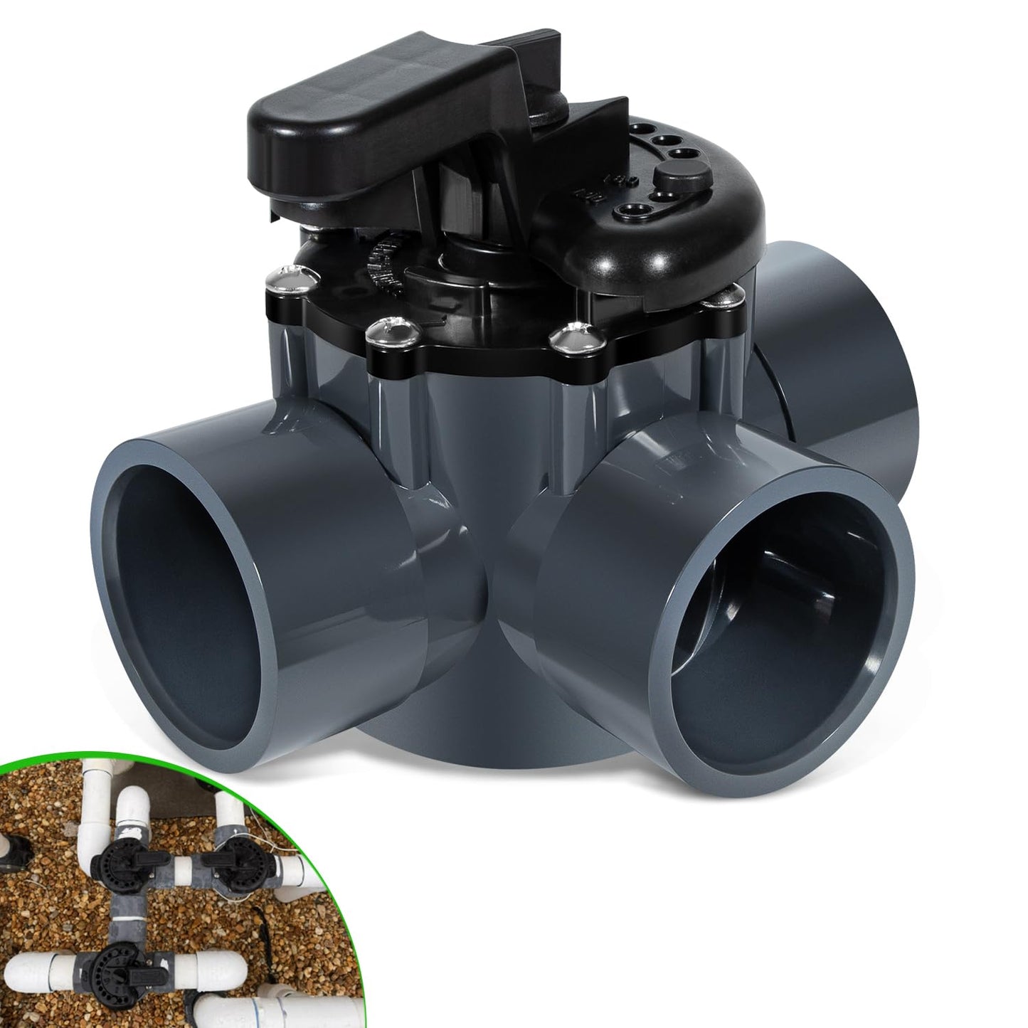 Ussuray 3 Way Pool Valve 2 Inch, Positive Non-Lube Diverter Valve Replacement for 263028 Valve, Used for Pools and Spas, Works with Heaters, Chemical Dispensers, and Salt Generators