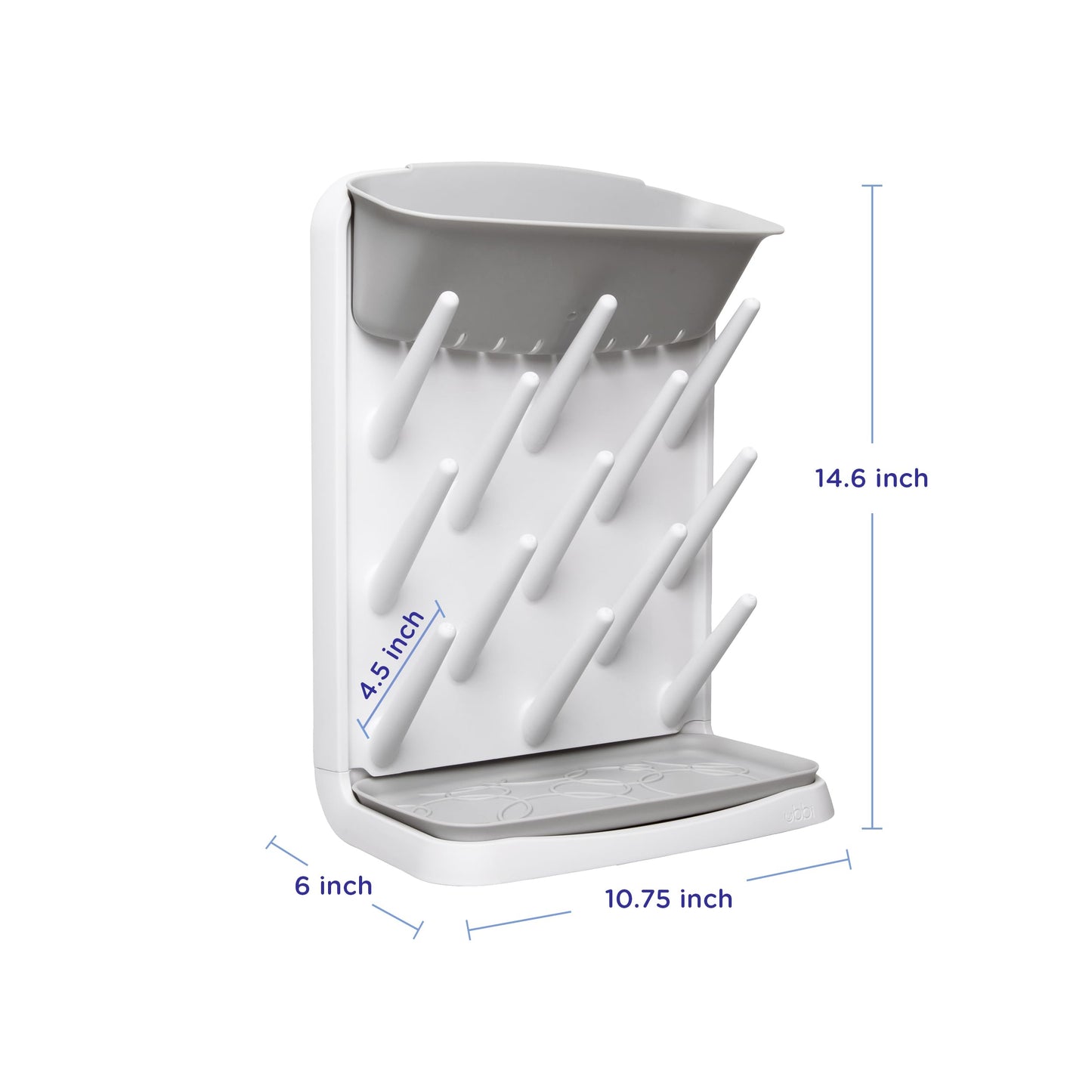 Ubbi Vertical Baby Bottle Drying Rack, Space Saving Countertop Drying Rack Baby Organizer, Gray