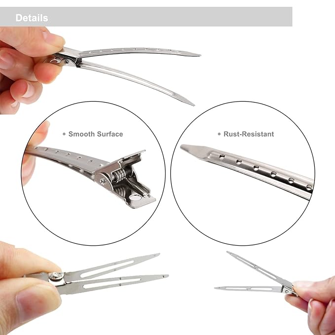 40pcs Metal Duck Billed Hair Clips for Styling Sectioning,Silver for Women Long Hair, Alligator Curl Clips for Hair Roller,Salon,Bows DIY with Case