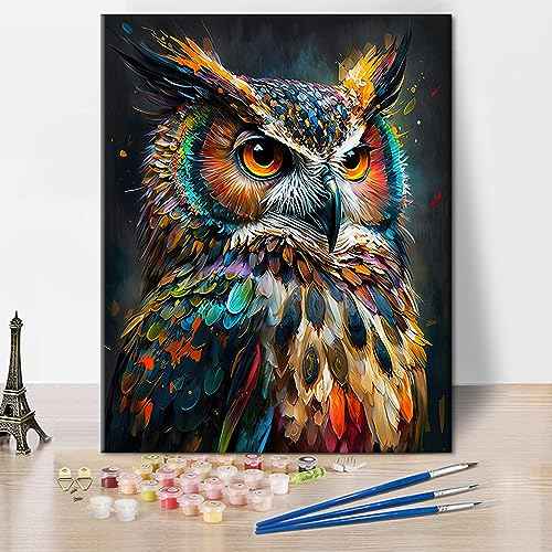 TUMOVO Animal Paint by Numbers, Abstract Owl Paint by Number for Adults, Delicate Animal Painting by Numbers for Home Wall Decor, Oil Painting with Brushes and Pigment, 16x20 Inch