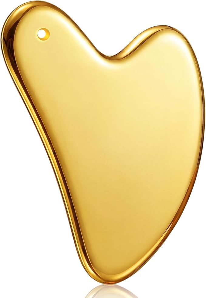 Nuanchu Stainless Steel Gua Sha Facial Tools Metal Guasha Tool for Face Body Jawline Shaper, Double Chin Reducer, Puffiness Reducing, Lymphatic Drainage Massager Skin Care Gift with Pouch(Gold)