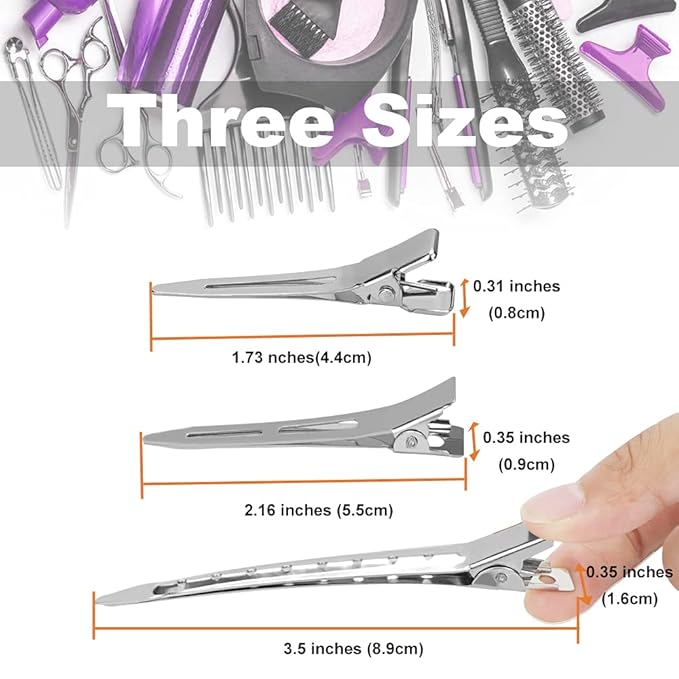 60Pcs Metal Styling Duck Billed Hair Clips, Silver Alligator Roller Clips for Women's Long Hair Styling Sectioning and Pin Curls, Bow DIY, with Case