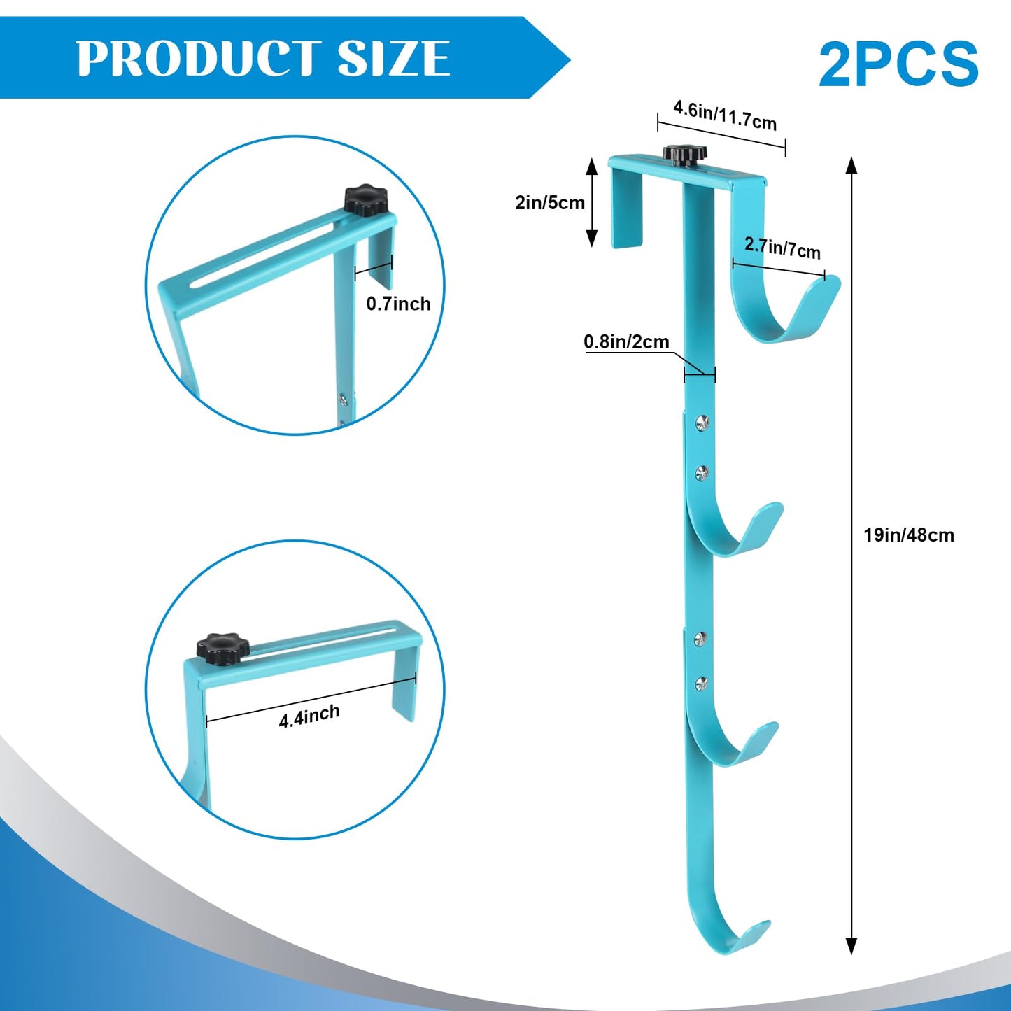 2Sets Blue Four Pool Pole Hooks Hangers, Adjustable Heavy Duty 4 Fence Hooks for Pool Poles Equipment, Pool Tool Holder for Telescopic Poles Skimmers Vacuum Hose Nets Brushes Swimming Pool Accessories