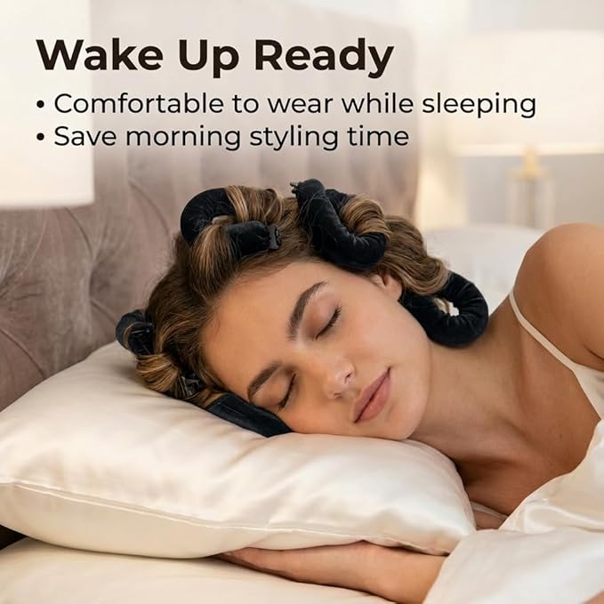 Overnight Heatless Hair Curler Blowout Rods Jumbo, Heatless Curls Satin Flexi Rods for Overnight Sleeping, No Heat Curling Tool for All Hair Types, Soft Heatless Hair Curler (BlackÃ¯Â¼Â4 Rods)