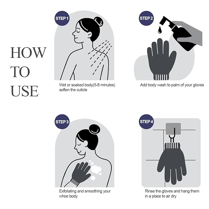 Evridwear Exfoliating Dual Texture Bath Gloves for Shower, Spa, Massage and Body Scrubs, Dead Skin Cell Remover, Gloves with Hanging Loop (1 Pair Gray Heavy Glove)