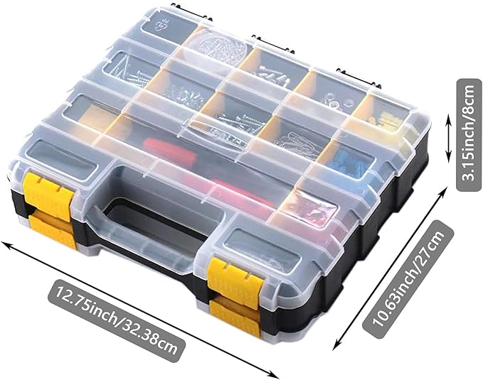 Tools Organizer Box Small Parts Storage Box 34-Compartment Double Side Hardware Organizers with Removable Plastic Dividers for Screws, Nuts, Nails, Bolts