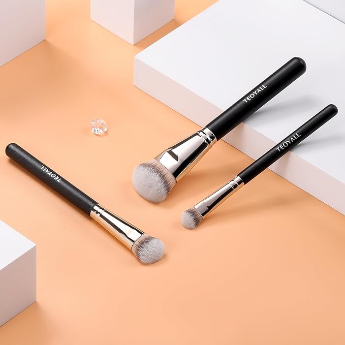 TEOYALL Flat Angled Brushes, Flawless Foundation Brush Under Eye Concealer Brush Bronzer Brush with Liquid Cream Powder
