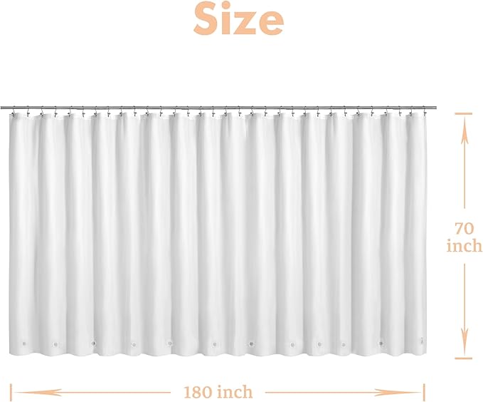 Mrs Awesome White Clawfoot Tub Shower Curtain or Liner with 12 Magnets - Free 36 Hooks Included, Waterproof PEVA, 180" x 70", White