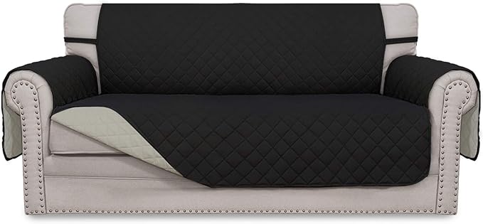 Easy-Going Sofa Slipcover Reversible Loveseat Sofa Cover Couch Cover for 2 Cushion Couch Furniture Protector with Elastic Straps for Pets Kids Dog Cat (Oversized Loveseat, Black/Beige)
