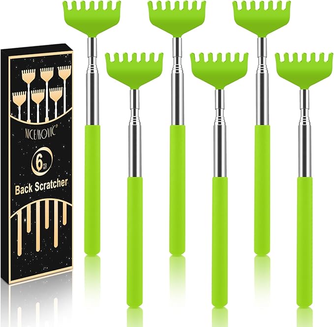 NICEMOVIC 6 Pack Back Scratcher for Women Men, Christmas Stocking Stuffers, Prizes for Adults, White Elephant Gifts for Adults, Extendable Bulk Back Massager Tool for Thanksgiving Birthday (Green)
