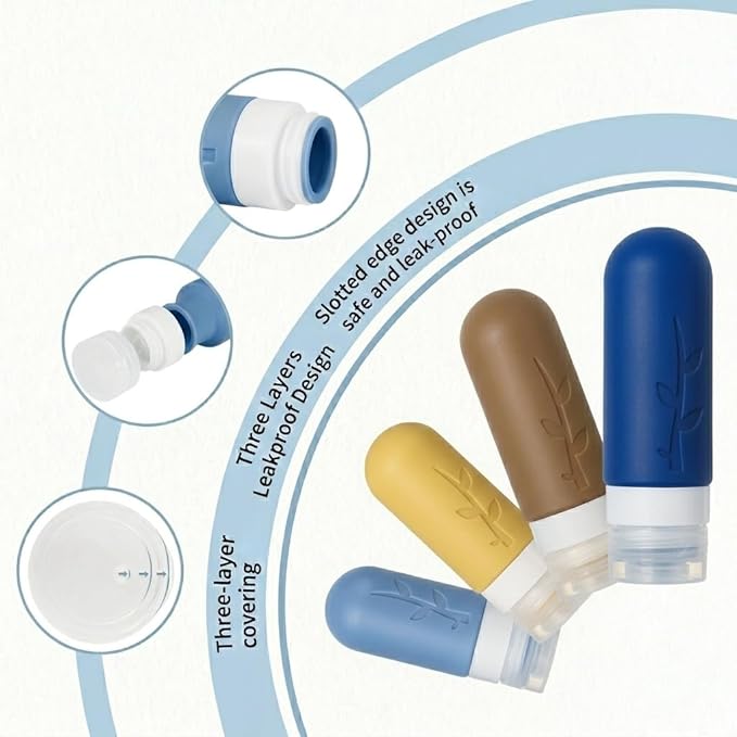 Travel Bottles Kit (16 Pack) - TSA Approved, Leak Proof Silicone Squeezable Containers for Toiletries. Complete Set with Jars, Sprayers & Bag (Dark blue)