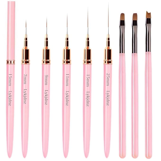8Pcs Nail Art Brushes with 5pcs Nail Art Liner Brushes(Sizes 7/9/11/15/25 mm) and 3pcs Nail Art Clean Up Brushes, for Nail Design Painting DIY And Clean Polish Mistake On The Cuticles