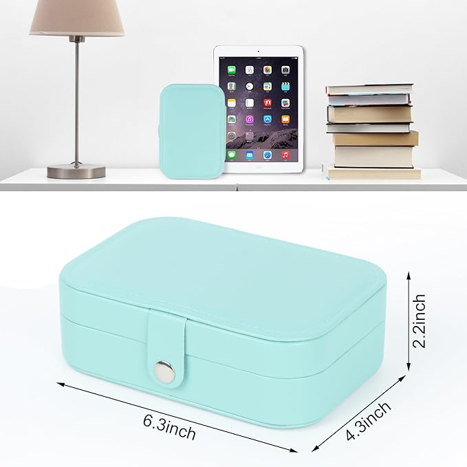 Hatori Travel Jewelry Box, PU Leather Small Jewelry Organizer for Women Girls, Portable Mini Travel Case Display Storage Holder Boxes for Stud Earrings, Rings, Necklaces, Bracelets (Turquoise)