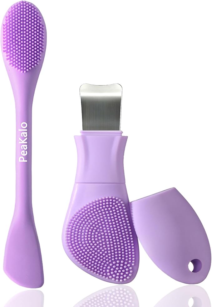 Silicone Face Scrubber Black Head Remover for Face- Appliances for Removing Make-up for Deep Cleansing Blackhead Remover Tools Face Spatula Makeup Removal Washing Brushes Pore Cleaner (Purple)