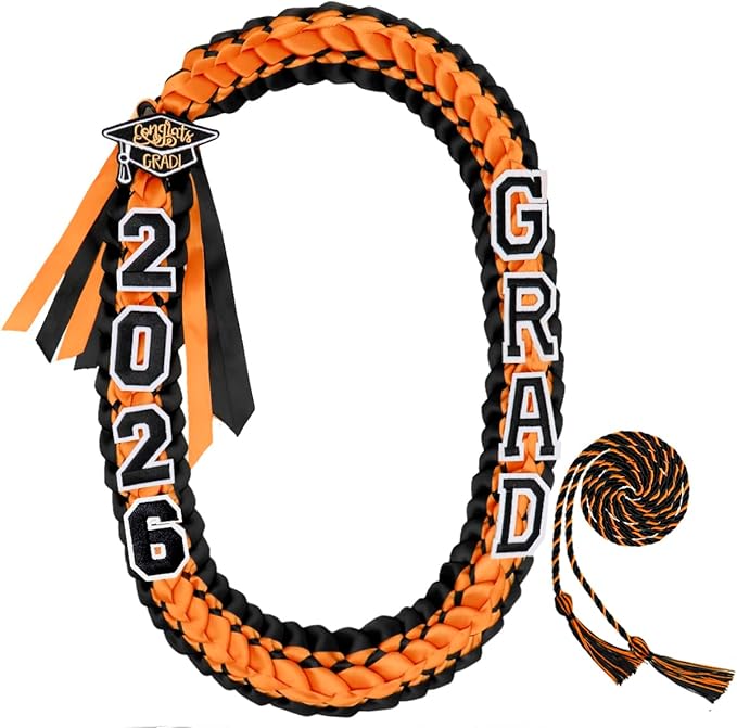 ALKB 2026 Graduation Lei Set - Two-Tone Braided Ribbon with Honor Cord, Unisex Graduation Gift for Graduates, Polyester