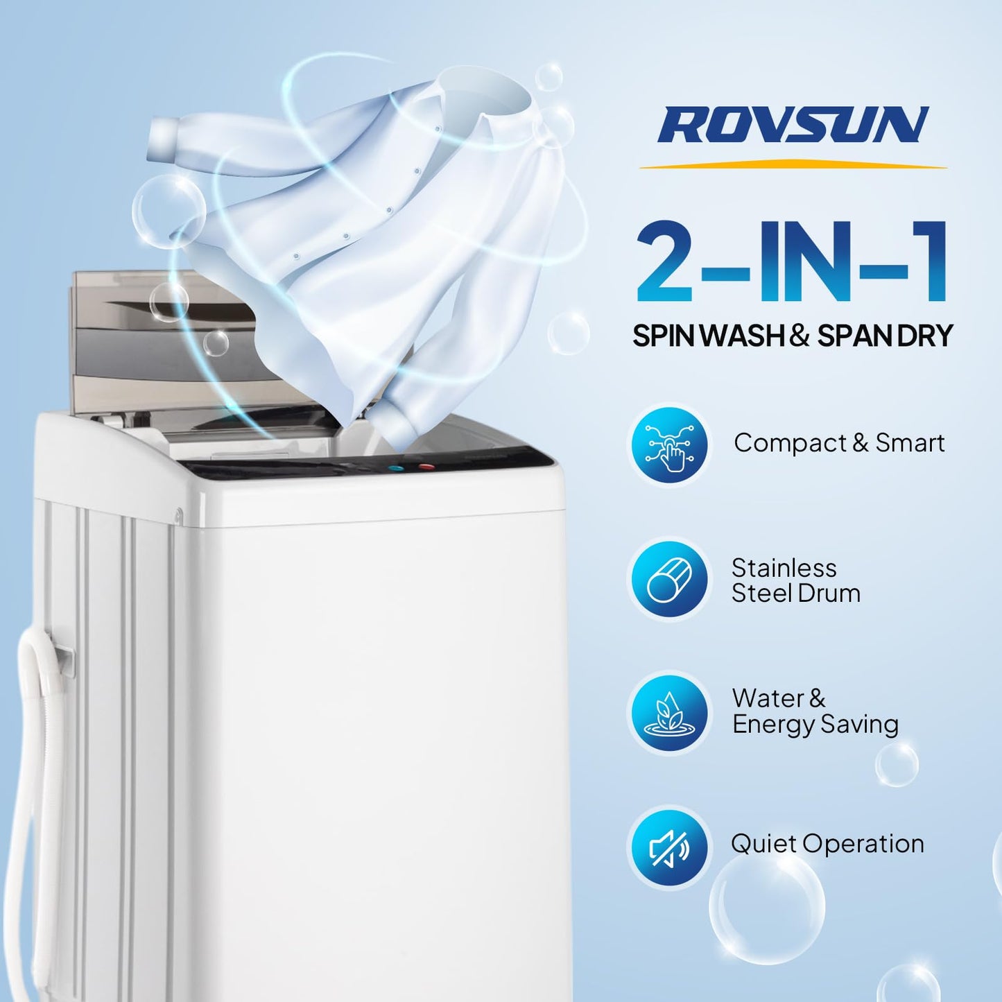 Bonnlo 30LBS Fully Automatic Washer, 2 in 1 Portable Washing Machine, Top Load Washer and Spin Dryer Combo with Drain Pump, 8 Washing Programs & 8 Water Level for Home, Apartment
