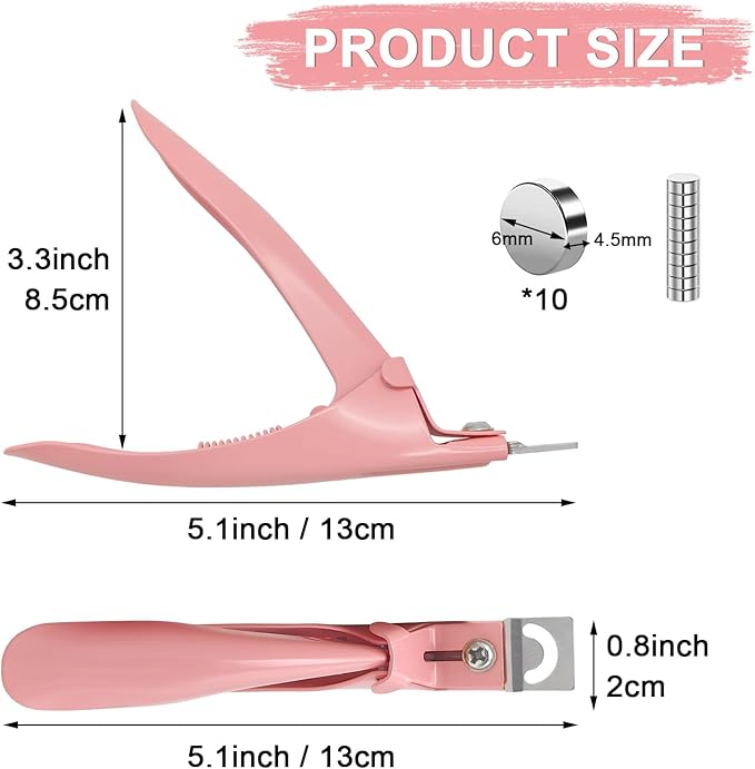 Acrylic Nail Cutter with Magnet Sizer & Length Measurement,Adjustable Stainless Nail Trimmer for Salon Home Nail Art, Professional Nail Clippers for Precise Manicures(Baby Pink)