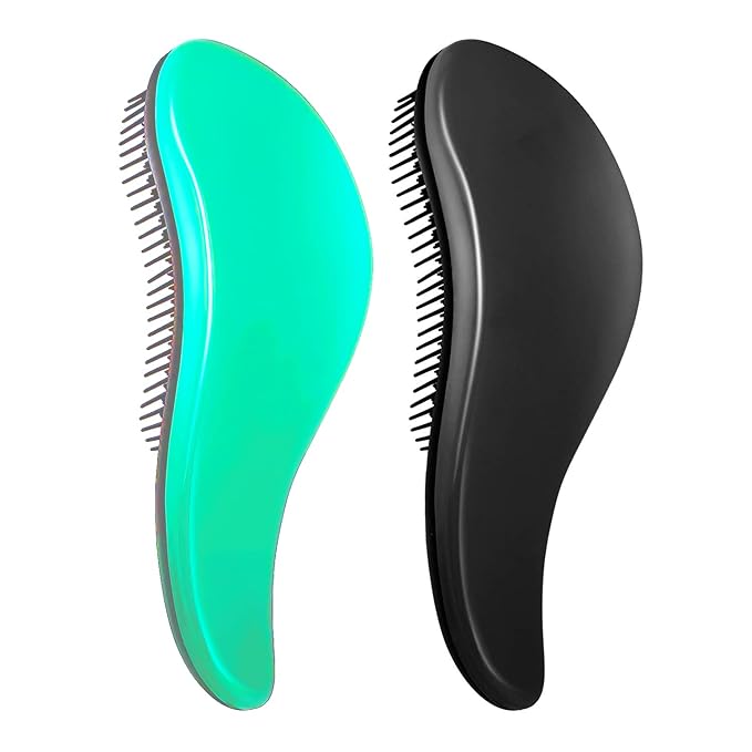 WYNK Hair Brush Detangler (Wet or Dry) for All Hair Types, 2 Pack (Green&Black) - No Pain Tangle-Free for Adults & Kids, Natural/Curly/Straight Hair, Promotes Blood Circulation & Less Hair Loss