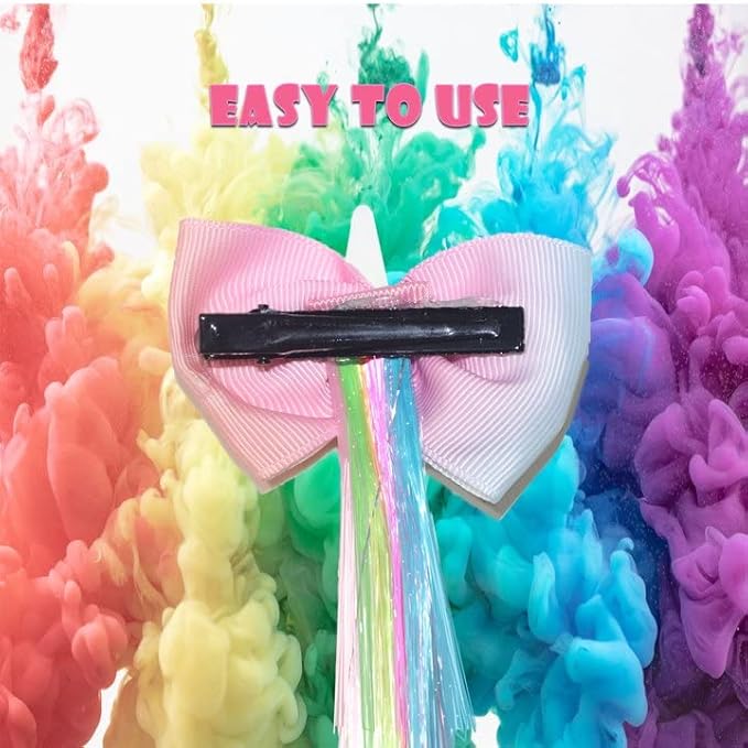 Little World 6 Pcs Rainbow Hair Extensions, Unicorn Hair Clips for Girls' Ponytails - Colored Accessories