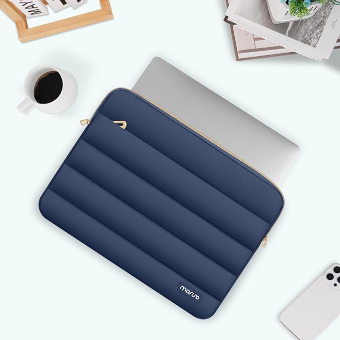 MOSISO Laptop Case 13.3 inch,13-13.3 inch Puffy Laptop Sleeve Compatible with MacBook Air 13.6 M5 M4 M3 M2 M1/Neo/Pro 13/14,HP Dell ASUS Lenovo,Polyester Horizontal Bag with Small Case,Midnight Blue