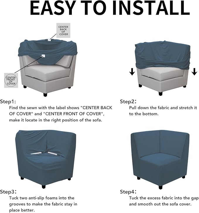 Easy-Going Stretch Sectional Corner Sofa Slipcover 1-Piece Couch Sofa Cover Furniture Protector Soft with Elastic Bottom for Kids, Pet, Spandex Jacquard Fabric Bluestone