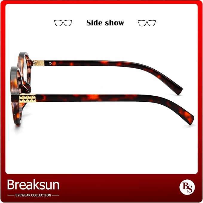 Breaksun Fashion Oval Glasses for Women Men Retro Round Tortoise Frame Blue Light Glasses Nerd Eyeglasses