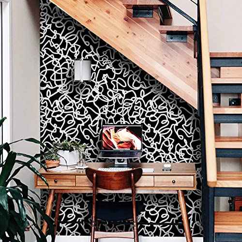 Ismoon 17.3"x118" Peel and Stick Wallpaper Black and White Contact Paper Black Modern Striped Removable Self-Adhesive Wall Paper Renter Friendly Wallpaper for Bathroom Bedroom Cabinets Decor Vinyl