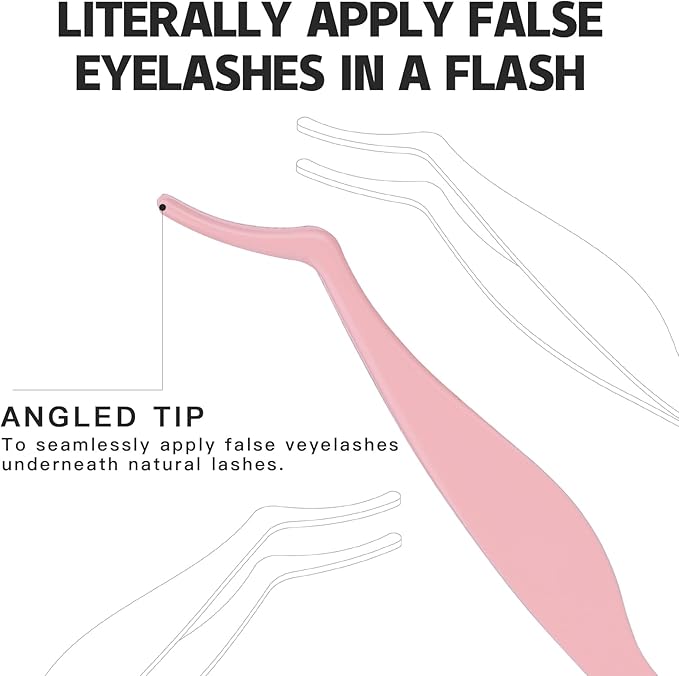 Pretty memory Eyelash Applicator Tool DIY False Curved Eyelash Extension Tweezer for Volume Lashes Application and Removal, Pink