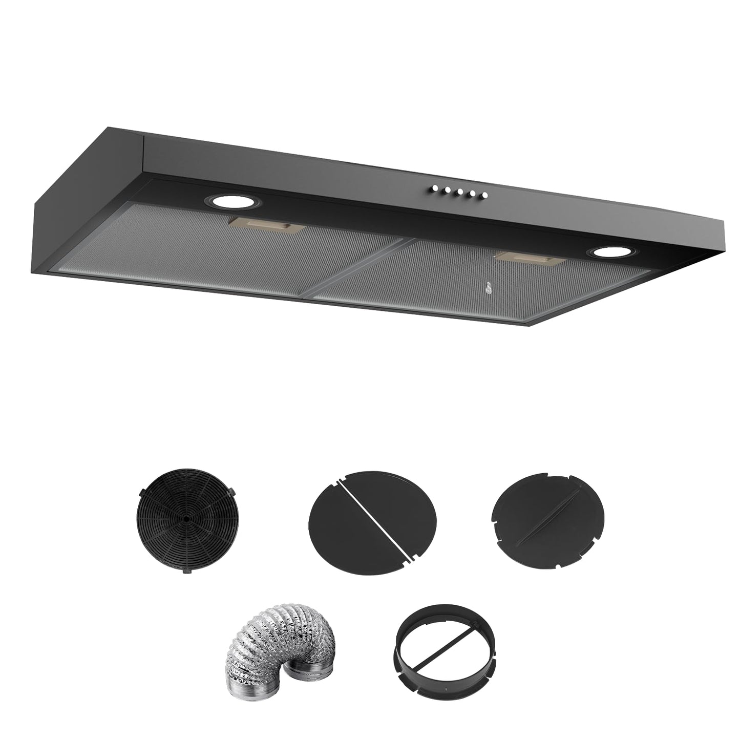Argyolas 30 Inch Under Cabinet Range Hood, Ductless Oven Hood Vent Convertible to Ducted, Kitchen Stove Extractor with Charcoal Filter and Foil Pipe