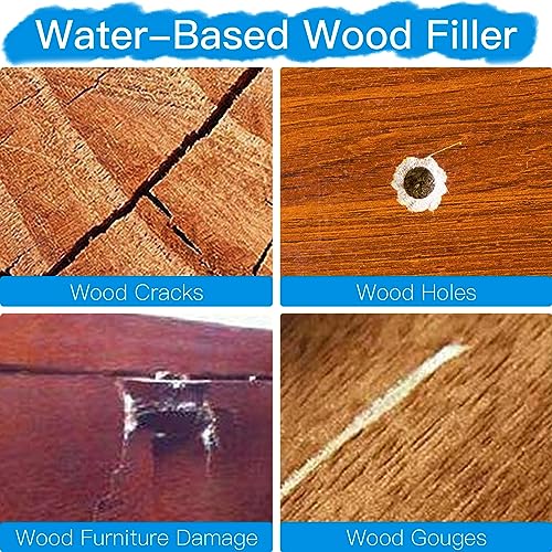 DEWEL Wood Putty Filler, Water-Based Wood Filler White(7oz) for Filling Holes, Cracks, Repairing Furniture Scratches, Damages, with Plastic Scraper and Sandpaper