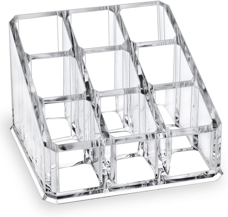 Lipstick Lip Gloss Organizer,Small Clear Acrylic Compact Essential Oil Rollerball Perfume Holder with 9 Slots