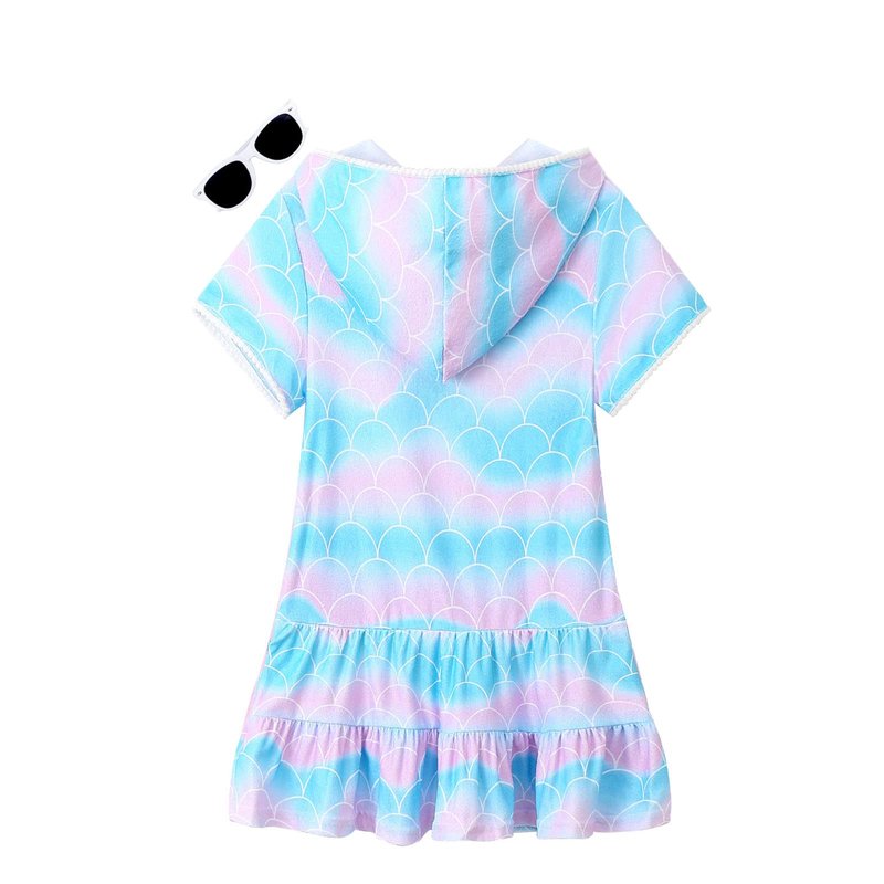 LUCKYGAL Kids Mermaid Beach Coverup Girls Swimsuit Coverup Zip-Up Beach Bathing Suit Wraps,4t 5t