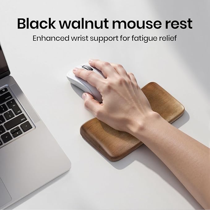 Walnut Wooden Wrist Rest for Mouse and Keyboard, Ergonomic Design for Wrist Pain Relief, Smooth No Odor and Easy to Clean, Support Wrist to Coding Typing and Playing (for Mouse or One Handed)