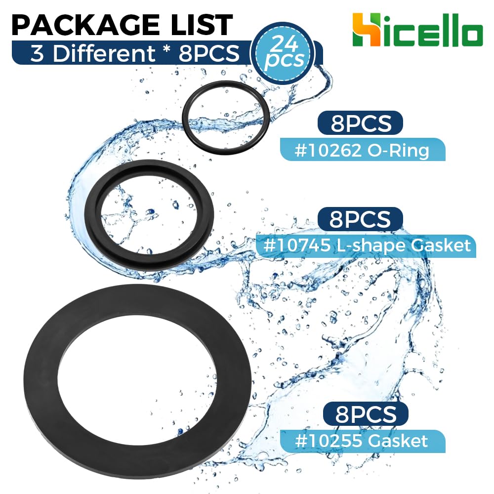 Hicello 25076RP O-Ring Rubber Gasket Washers Kit L-Shape O-Ring for 1.5" Fittings Compatible with Intex Pool Plunger Valves 28633 28635 28621 10747 25006 25010 Replace 10745 10262 10255(8SETs=24PCs)