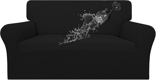 Easy-Going 100% Waterproof Oversized Loveseat Couch Cover, Dual Waterproof Sofa Cover, Stretch Jacquard Sofa Slipcover, Leakproof Furniture Protector for Kids, Pets, Dog and Cat, Black