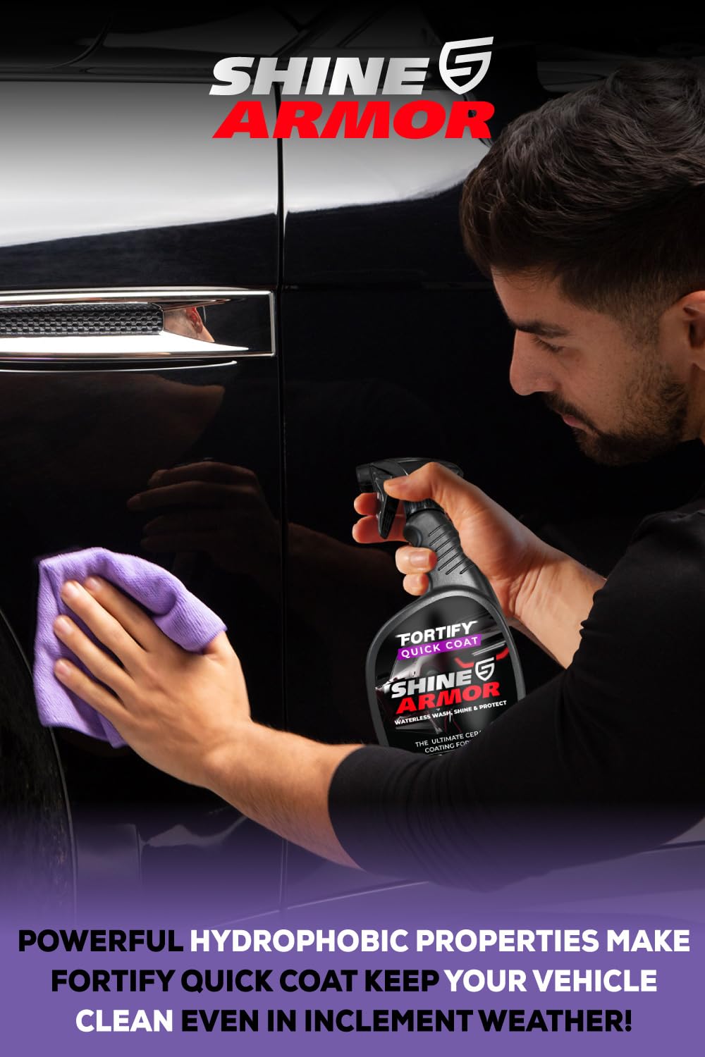Car Wax Spray and Ceramic Coating for Cars - 3 in 1 Waterless Car Wash and Detailing - Quick Effect Coating Agent for Car - High Gloss Car Coating Spray, Shiny Car Stuff by Shine Armor - 24FlOz