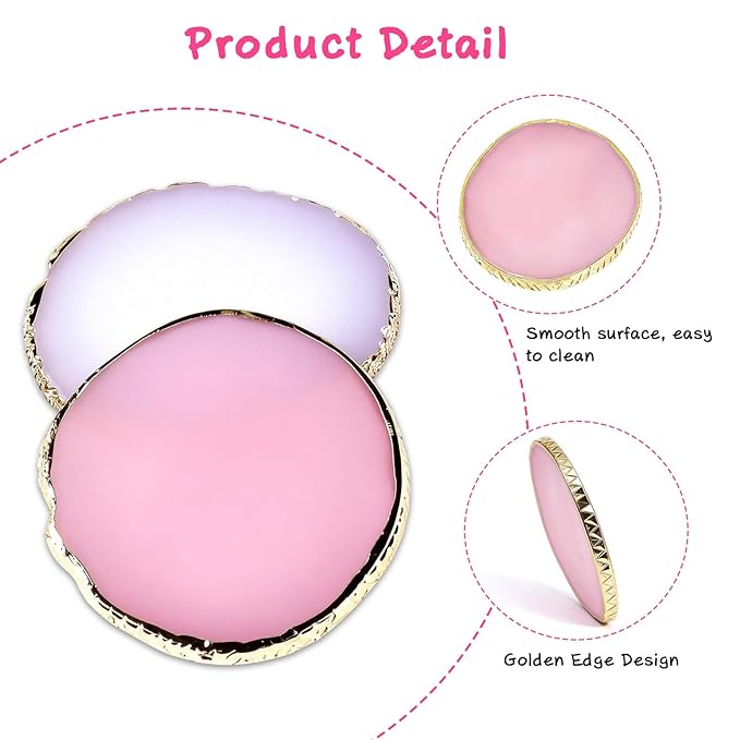 2 Pcs Resin Nail Art Palettes,Nail Polish Palette,Golden Edge Gel Nail Mixing Palette Nail Tray,Makeup Display Board,Nail Design Tools(White and Pink)