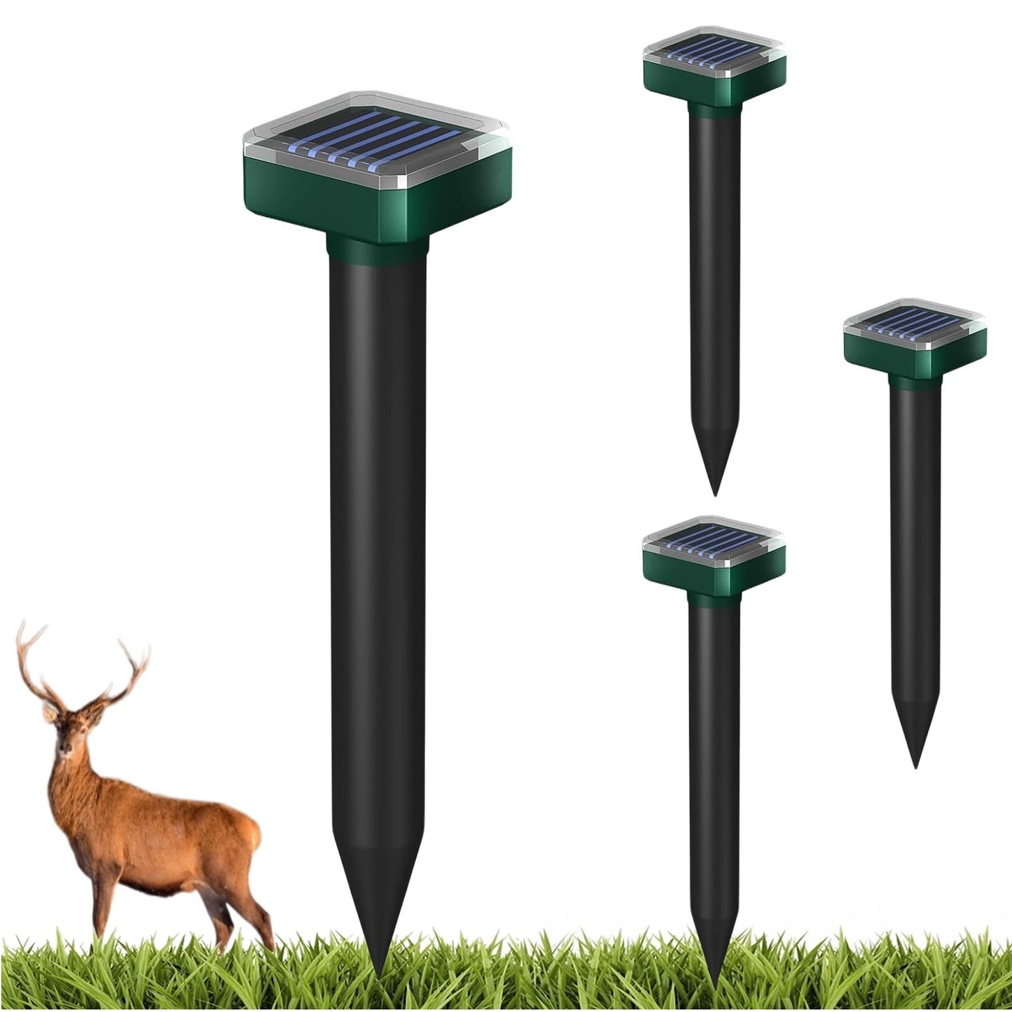 Deer Repellent Devices, Sonic & Solar-Powered Outdoor Deer Deterrent for Garden Plants, 7000 Sq Ft Coverage, Waterproof Sonic Repeller to Keep Deer and Rabbits Away (4)
