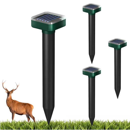 Deer Repellent Devices, Sonic & Solar-Powered Outdoor Deer Deterrent for Garden Plants, 7000 Sq Ft Coverage, Waterproof Sonic Repeller to Keep Deer and Rabbits Away (4)