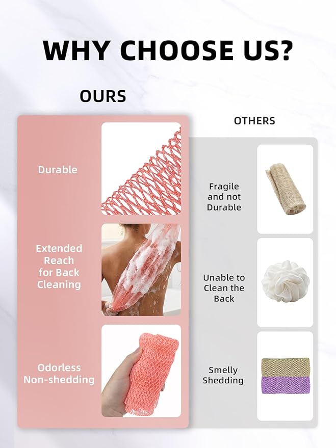 Cleangor 2Pcs African Net Sponge Authentic with Knots - Exfoliating Body Scrubber for All Skin Types, African Bath Sponge, Wash Cloth, Gentle Exfoliation Shower Rag for Women Daily Use(Pink & Purple)