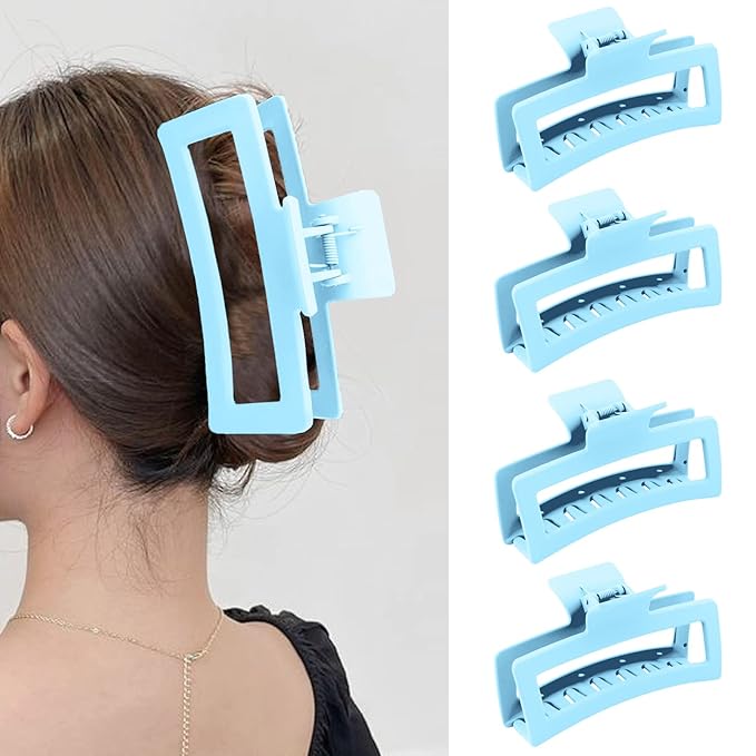 5 Inche Blue Extra Large Claw Clips for Thick Hair and Long Hair, 4 Pack Xl Jumbo Claw clips, Oversized Matte Non-slip Rectangle Hair Clips for Women, Big Strong Hold Jaw Clip