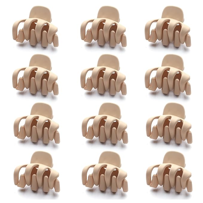 Cobahom 12 Pack Small Hair Claw Clips 1.2 Inch Matte No-Slip Mini Hair Clips for Thin Hair Styling Accessories for Women and Girls (Apricot)