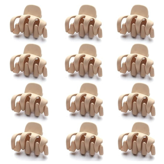 Cobahom 12 Pack Small Hair Claw Clips 1.2 Inch Matte No-Slip Mini Hair Clips for Thin Hair Styling Accessories for Women and Girls (Apricot)