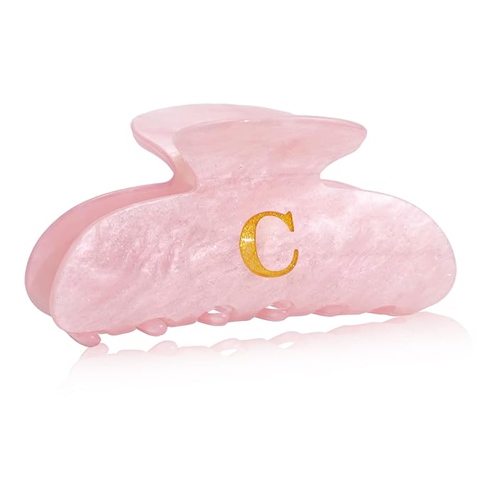 Birthday Gifts for Girls - Pink Acrylic Letter Hair Clips, Monogram Hair Claw Alphabet Large Hair Clip, Fashion Glitter Claw Clips, Teen Girl Gifts Trendy Stuff, Letter C