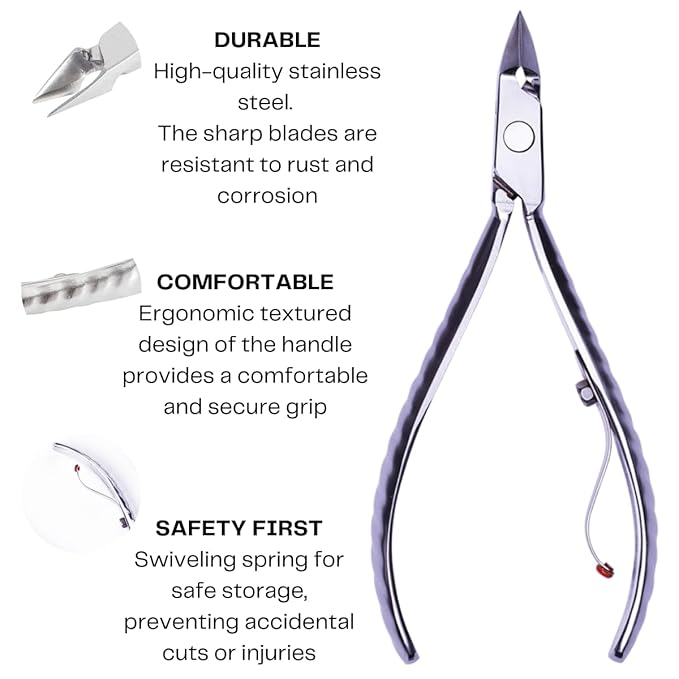 Mundial Nail Care 3 Piece Set - Professional Stainless Steel Cuticle Nippers with Double Nail Spatula and Pusher, Manicure, and Pedicure Trimmer Kit