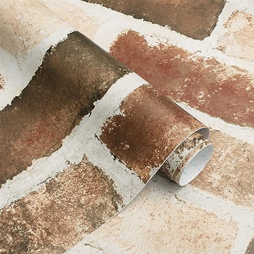 Timeet Brick Wallpaper Peel and Stick Wallpaper Faux Brick Wallpaper 3D Brick Wallpaper Brown Self Adhesive Removable Wallpaper for Wall Backsplash Seasonal Autumn Decor 17.5 "x 118.1"