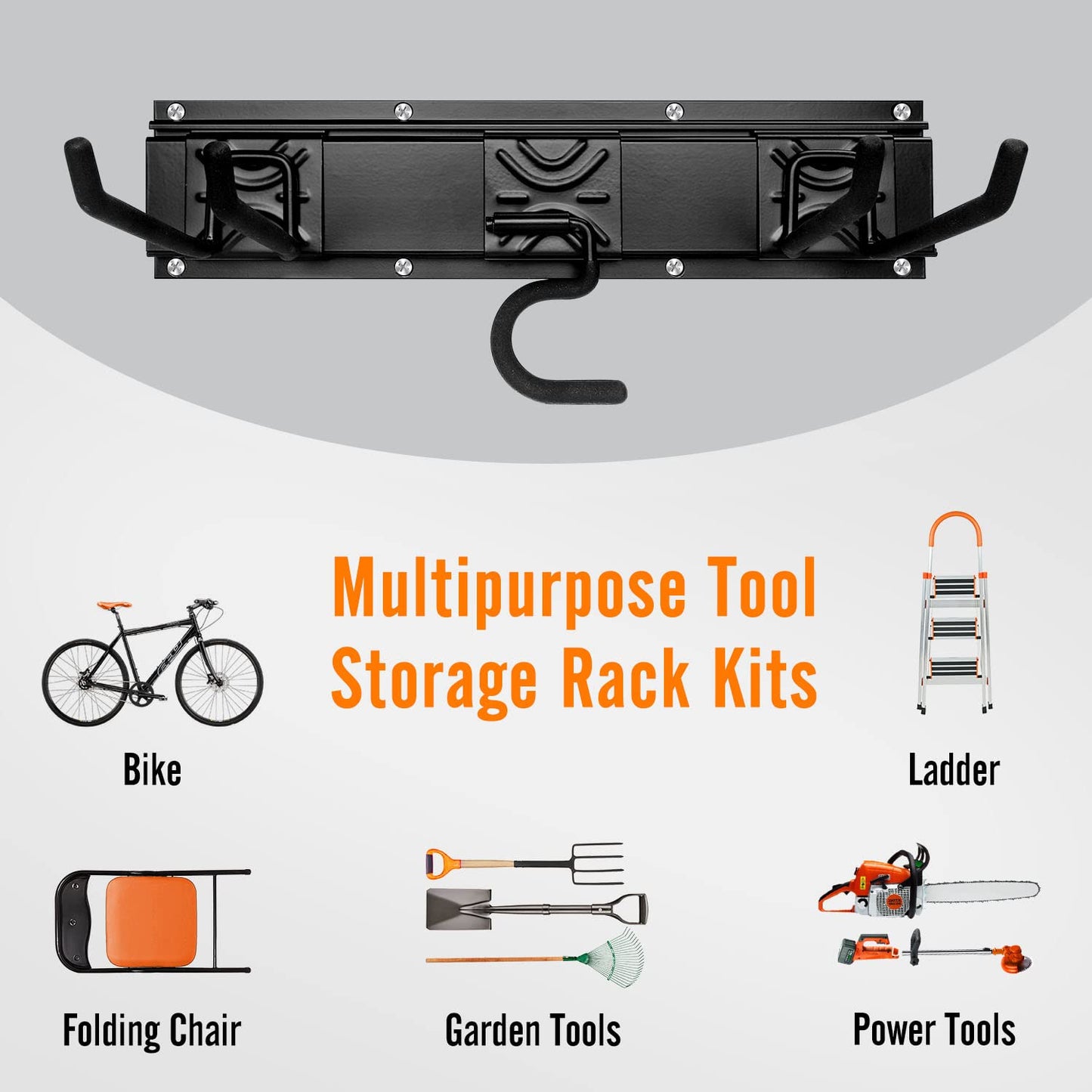 SMARTOLOGY Modular Heavy-Duty Steel Garage Tool Storage Rack - 150 lbs Weight Capacity Weather-resistant Powder-Coated Wall Mount Organizer for Shovels, Rakes, Ladders & Landscaping Equipment