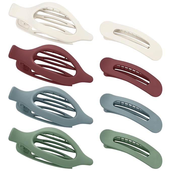 obeoby 8 PCS Flat Hair Clips, Flat Claw Clips 2 Styles Hair Claws for Women Girls Medium Hair Volume (blue, green, red, white)